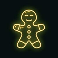 Konzept glücklich Neu Jahr, fröhlich Weihnachten Lebkuchen Mann Symbol, Neon- glühen Weihnachten Etikette Urlaub Winter Zeit eben Vektor Illustration, isoliert auf Weiß.