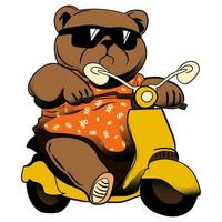 Teddy Bär mollig groovig funky retro tragen süß t Hemd und Sonnenbrille Reiten Roller vektor