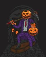 Illustration von ein Halloween Party mit ein Kürbis Kopf Zombie Tragen ein Kürbis vektor