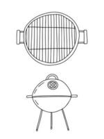 vektor träkol utegrill grill skiss. hand dragen bbq grill topp se illustration