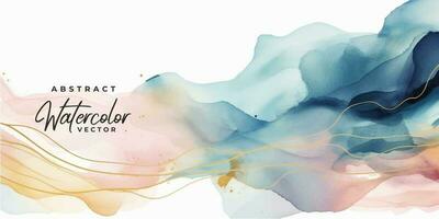 Aquarell Kunst Hintergrund Vektor. Tapetendesign mit Pinsel und goldener Strichzeichnung. erdtonblau, rosa, elfenbein, beige aquarellillustration für drucke, wandkunst, cover und einladungskarten. vektor