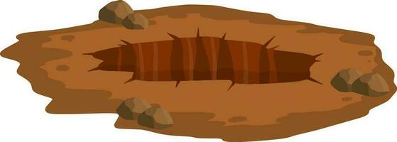 stort hål i marken. brun torr jord och min. element av ökenlandskap. tecknad illustration vektor