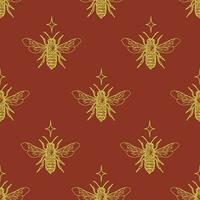 dekorativ Gold rot Muster mit einfarbig Honig Biene und Star vektor