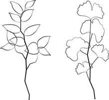 uppsättning av silhuett grenar med blad i modern stil. vektor löv isolerat på vit bakgrund. hand dragen dekorativ botanisk element