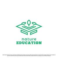 Natur Bildung Logo Design Illustration. Toga Silhouette von Wissenschaft Bildung Symbol und Baum Natur Pflanze Blatt eben minimalistisch modern geometrisch einfach linear Linie. Natur Bildung Symbol Symbol. vektor