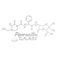 Piperacillin Antibiotikum chemisch Formel und Komposition, Konzept strukturell medizinisch Arzneimittel, isoliert auf Weiß Hintergrund, Vektor Illustration.