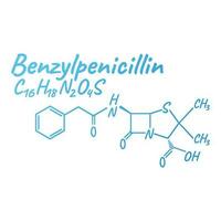 bensylpenicillin antibiotikum kemisk formel och sammansättning, begrepp strukturell medicinsk läkemedel, isolerat på vit bakgrund, vektor illustration.
