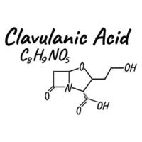 Clavulansäure Acid Antibiotikum chemisch Formel und Komposition, Konzept strukturell medizinisch Arzneimittel, isoliert auf Weiß Hintergrund, Vektor Illustration.