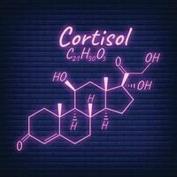 mänsklig hormon kortisol periodisk element begrepp kemisk skelett- formel ikon märka, text font neon glöd vektor illustration, isolerat på svart.