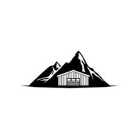 Berg Aussicht mit Kabine zum Familie Dorf Hütte Haus Miete Emblem Abzeichen Etikette Logo Design vektor