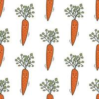 morot sömlös mönster. klotter stil söt grönsaker bakgrund. vegetarian friska bio mat, vegan organisk eco Produkter. vektor illustration.
