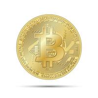 goldene Bitcoin-Münze, goldenes Kryptowährungssymbol einzeln auf grauem Hintergrund, realistische Vektorgrafik für Ihre Infografik, Seite, Broschüre, Blockchain-Technologie vektor