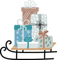 Weihnachtsschlitten mit Geschenkboxen. vektor