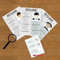 Auswahl Arbeit, einstellen. Ressource Mitarbeiter und Karriere, Menschen Kandidat zu Unternehmen und Checkliste. Vektor Illustration