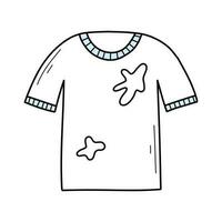 schmutzig T-Shirt im Gekritzel Stil. Vektor Illustration. T-Shirt mit ein beflecken im ein linear Stil. isoliert auf Weiß Hintergrund.