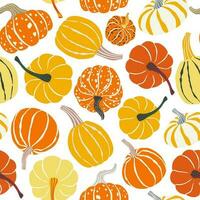 bunt Kürbisse nahtlos Muster. Herbst, fallen Hintergrund, Hintergrund. Kürbisse Vektor Illustration zum Textil, Papier Design.