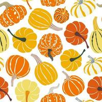 färgrik pumkins sömlös mönster. höst, falla bakgrund, tapet. pumpor vektor illustration för textil, papper design.