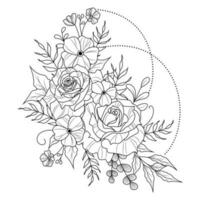 Vektor schwarz und Weiß Gliederung einfach Illustration von Rose Blumen. Strauß von Blumen zum Tätowierungen und zum das Körper. Färbung Buch Anti-Stress.