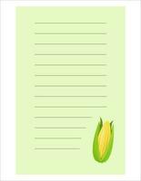 Hinweis von süß Gemüse Etikette Illustration. Memo, Papier. Vektor Zeichnung. Schreiben Papier.a Blatt zum Aufzeichnung mit Mais
