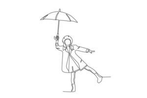ein Frau posieren mit ein Regenschirm vektor