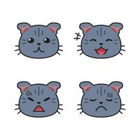 uppsättning söta katt ansikten visar olika känslor vektor