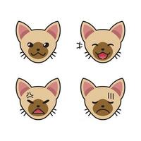 Reihe von braunen Katzengesichtern, die verschiedene Emotionen zeigen vektor
