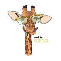 Vektorgrafiken zum Skizzieren. Porträt der lustigen Giraffe in der Schulbrille. vektor