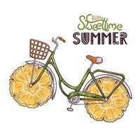 Vektor-Illustration von Fahrrad mit Ananas anstelle von Rädern. vektor