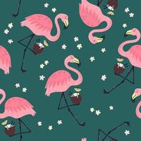 Vektor süßer Flamingo mit Blumen. nahtloses Muster.