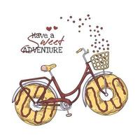 Vektorgrafiken zum Skizzieren. Fahrrad mit Donuts statt Rädern. vektor