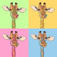 vektor skiss illustrationer. porträtt av mångfärgad rolig giraff.