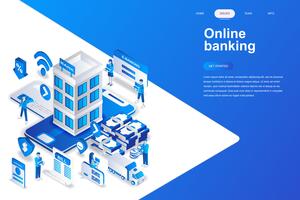 Online banking modern flat design isometric koncept. Elektronisk bank och människor koncept. Målsida mall. Konceptuell isometrisk vektor illustration för webb och grafisk design.