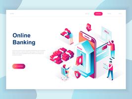 Modern plandesign isometrisk koncept för Online Banking för banner och hemsida. Isometrisk målsida för målsidor. Elektronisk bankbetalning eller kundsupport. Vektor illustration.