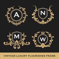 Set av Vintage Luxury Monogram Frame Template Design vektor