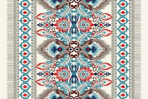 Ikat Blumen- Paisley Stickerei auf Weiß hintergrund.ikat ethnisch orientalisch Muster traditionell.aztekisch Stil abstrakt Vektor illustration.design zum Textur, Stoff, Kleidung, Verpackung, Dekoration, Schal, Teppich