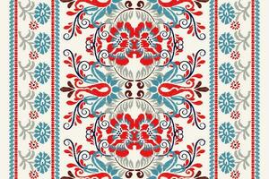 Ikat Blumen- Paisley Stickerei auf Weiß hintergrund.ikat ethnisch orientalisch Muster traditionell.aztekisch Stil abstrakt Vektor illustration.design zum Textur,Stoff,Kleidung,Verpackung,Dekoration,Teppich,Schal