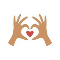 Hände falten das gestalten von ein Herz mit Finger. Liebe, Pflege und Empathie Konzept. vektor
