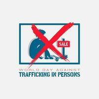 värld dag mot mänsklig trafficking med en man i kedjor för försäljning vektor