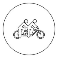 två människor på tandem cykel rida tillsammans cykel team begrepp ridning resa ikon i cirkel runda svart Färg vektor illustration bild översikt kontur linje tunn stil