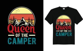 drottning av de husbil, läger älskare t skjorta, camping resa t skjorta, camping familj t skjorta, husbil t skjorta design, äventyr tshirt, vintage rv t-shirt design vektor