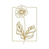 Wildblume linear Logo skizzieren. Blumen- Kranz Hochzeit Emblem Design. Jahrgang Kräuter skizzieren im modern einfach Stil. Vektor