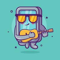 cool Smartphone Charakter Maskottchen spielen Gitarre isoliert Karikatur im eben Stil Design vektor