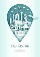 resa landmärke tadzjikistan i stift punkt modern och gammal monument arkitektur. vektor