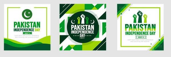 14 augusti pakistan oberoende dag social media posta baner eller klistermärke design mall uppsättning. bakgrund, baner, plakat, kort, och affisch design mall. du m e azadi vektor