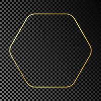 Gold glühend gerundet Hexagon Rahmen isoliert auf dunkel vektor