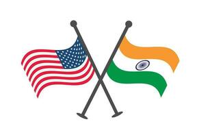 USA och Indien korsa flagga design. illustration av korsade förenad stat av amerikan och indisk flaggor. design element för affisch, kort, baner, bakgrund, tecken. vektor