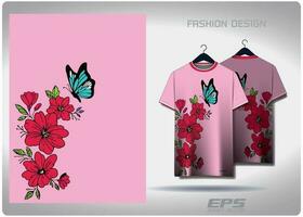 Vektor T-Shirt Hintergrund Bild.Hibiskus und Schmetterling Muster Design, Illustration, Textil- Hintergrund zum T-Shirt, Jersey Straße T-Shirt