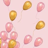 lyxiga guld- och rosa ballonger med konfetti vektor