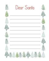 brev till santa claus mall vektor illustration, jul önskar lista tom kalkylblad med rader för barn till fylla i