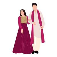 Vektor Vektor süß indisch Paar Karikatur im traditionell Kleid posieren zum Hochzeit Einladung Karte Design